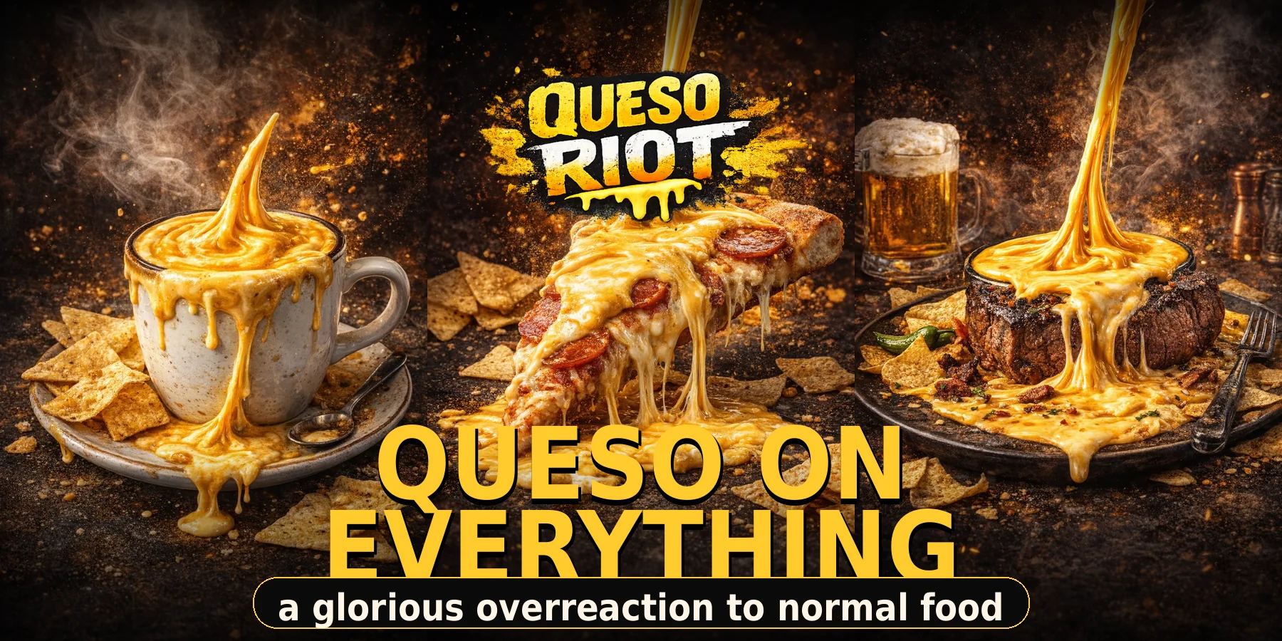 Absurd Queso Riot collage banner